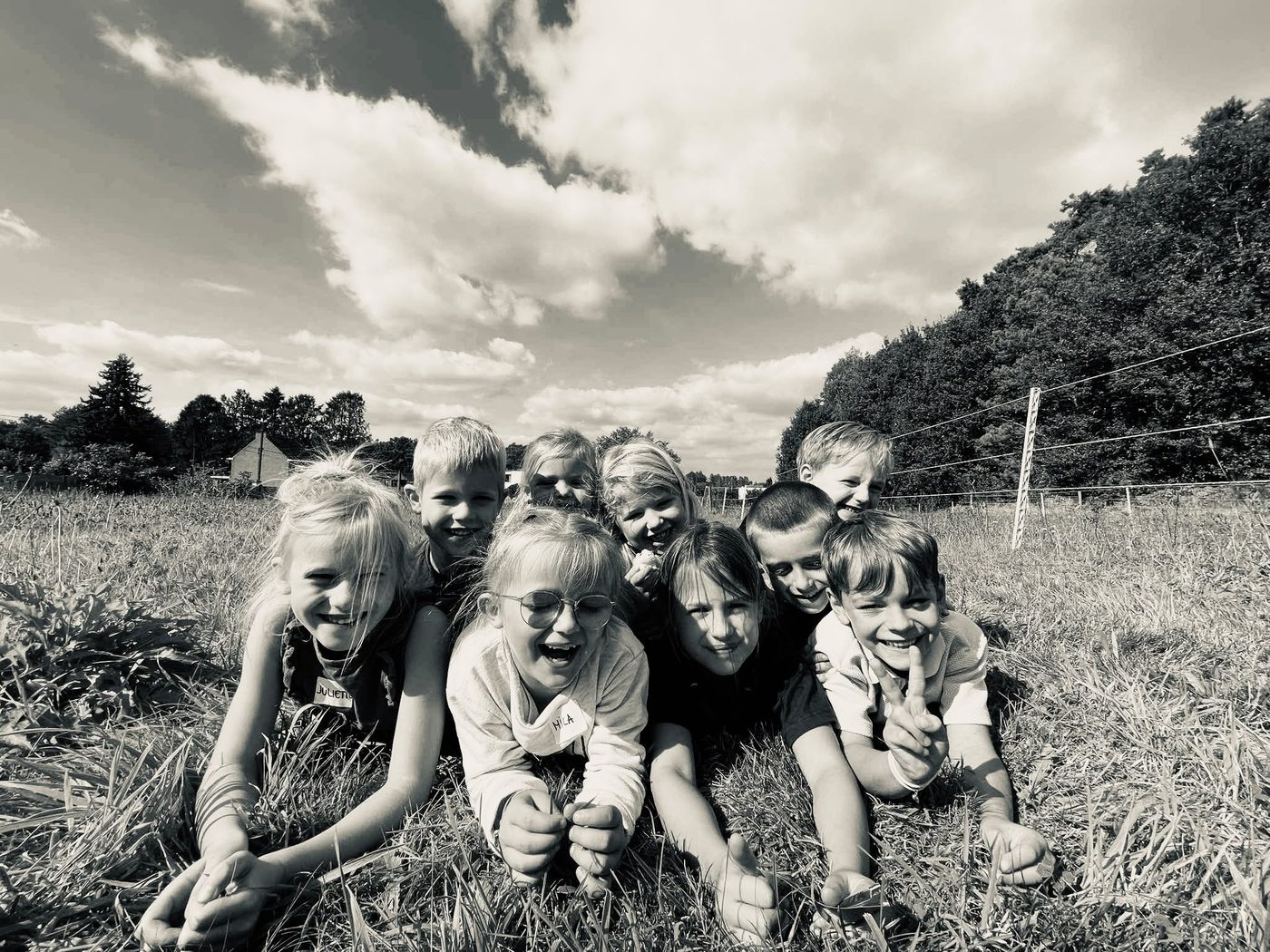 Even plat in het gras